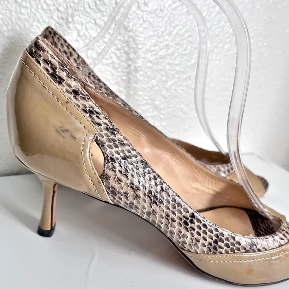 Jimmy Choo Python & Beige Patent Leather Open Toe Heels Size 41